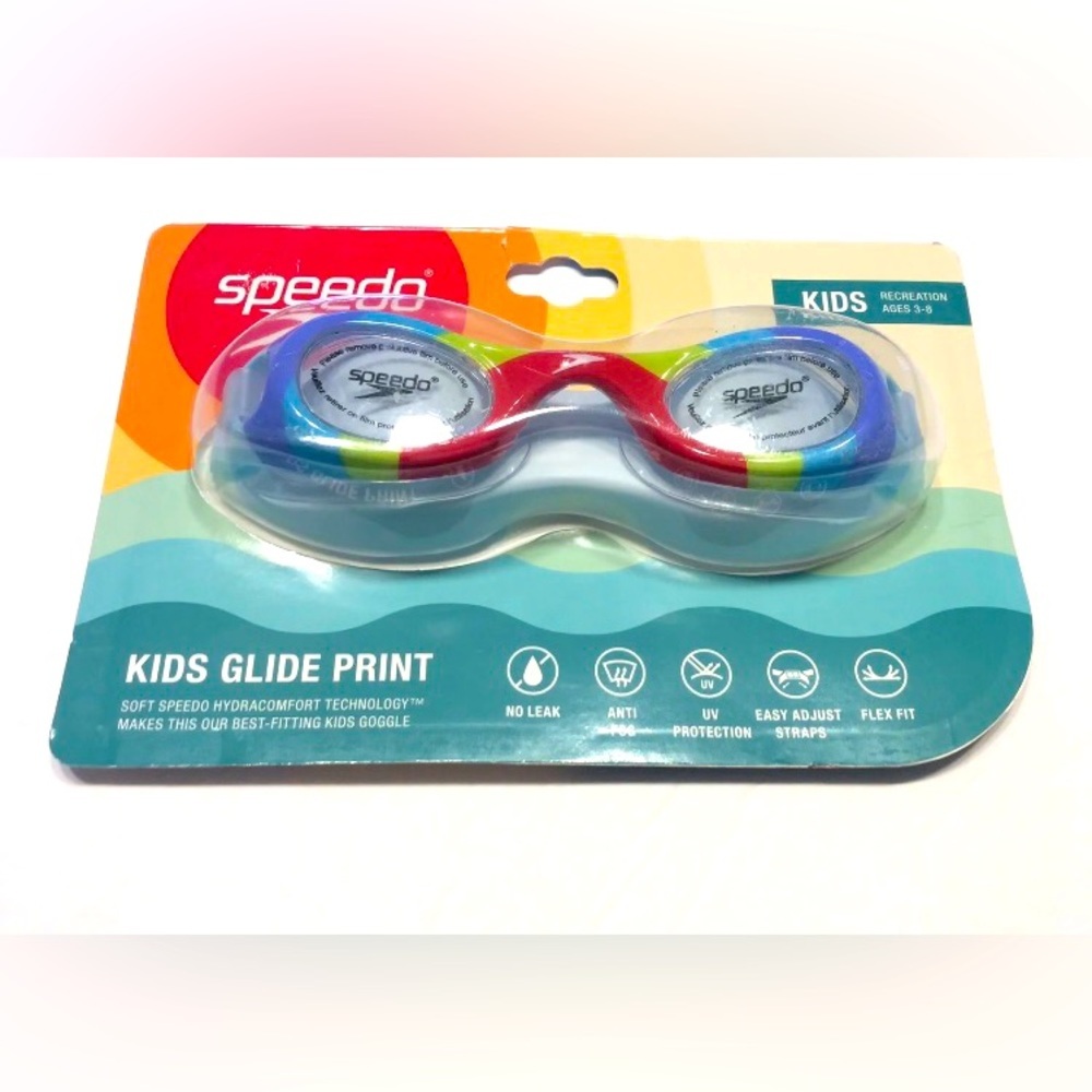 Speedo Kids Glide Print Goggles Ages 3-8 Swim Flex Fit Anti Fog UV No Latex